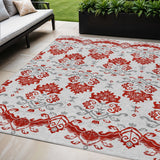 5' X 8' Red Gray And Silver Oriental Washable Indoor Outdoor Area Rug