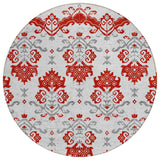 8' Red Gray And Silver Round Oriental Washable Indoor Outdoor Area Rug