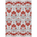 8' X 10' Red Gray And Silver Oriental Washable Indoor Outdoor Area Rug