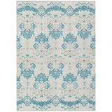 8' X 10' Teal Blue Silver And Gray Oriental Washable Indoor Outdoor Area Rug