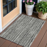 3' X 5' Black And Ivory Striped Washable Indoor Outdoor Area Rug
