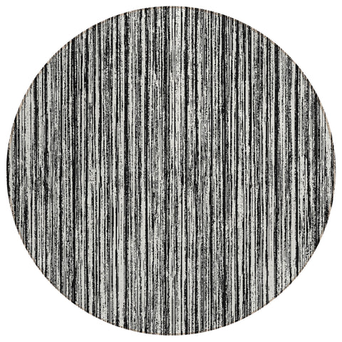 8' Black And Ivory Round Striped Washable Indoor Outdoor Area Rug