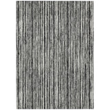 8' X 10' Black And Ivory Striped Washable Indoor Outdoor Area Rug