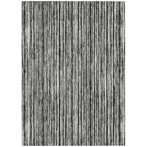 8' X 10' Black And Ivory Striped Washable Indoor Outdoor Area Rug