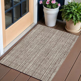 3' X 5' Brown And Ivory Striped Washable Indoor Outdoor Area Rug
