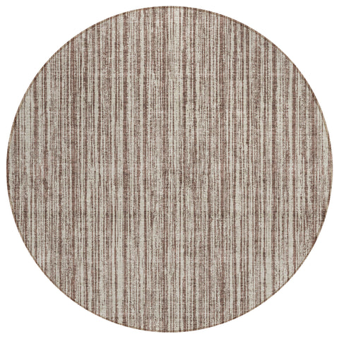 8' Brown And Ivory Round Striped Washable Indoor Outdoor Area Rug