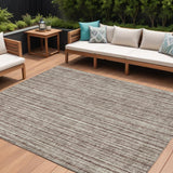 8' X 10' Brown And Ivory Striped Washable Indoor Outdoor Area Rug