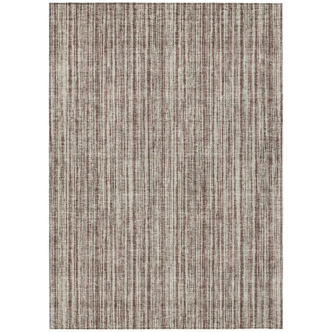 8' X 10' Brown And Ivory Striped Washable Indoor Outdoor Area Rug