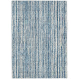 5' X 8' Blue And Ivory Striped Washable Indoor Outdoor Area Rug