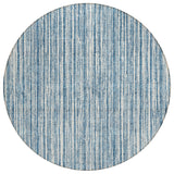 8' Blue And Ivory Round Striped Washable Indoor Outdoor Area Rug