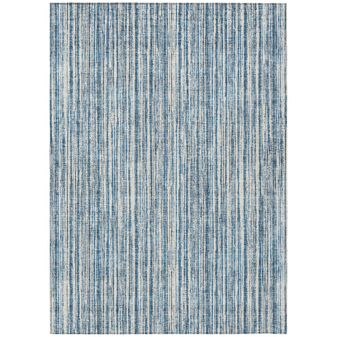 8' X 10' Blue And Ivory Striped Washable Indoor Outdoor Area Rug
