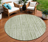 8' Green And Ivory Round Striped Washable Indoor Outdoor Area Rug