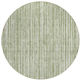 8' Green And Ivory Round Striped Washable Indoor Outdoor Area Rug