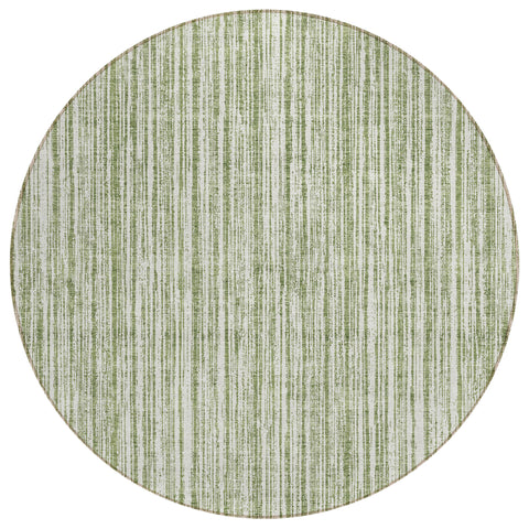 8' Green And Ivory Round Striped Washable Indoor Outdoor Area Rug