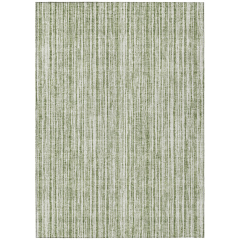 8' X 10' Green And Ivory Striped Washable Indoor Outdoor Area Rug
