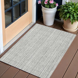 3' X 5' Gray And Silver Striped Washable Indoor Outdoor Area Rug