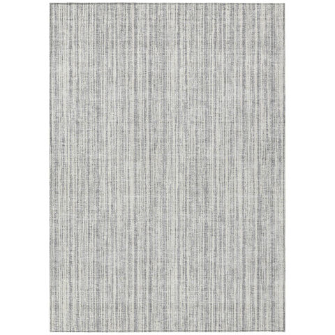 5' X 8' Gray And Silver Striped Washable Indoor Outdoor Area Rug