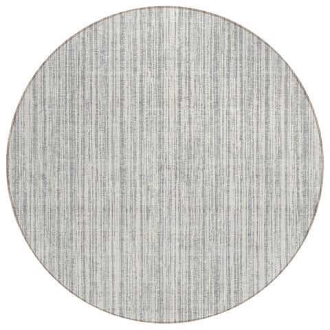 8' Gray And Silver Round Striped Washable Indoor Outdoor Area Rug
