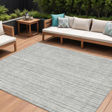 8' X 10' Gray And Silver Striped Washable Indoor Outdoor Area Rug