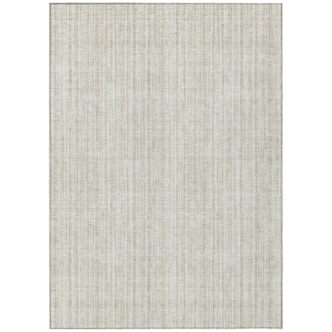 5' X 8' Ivory And Beige Striped Washable Indoor Outdoor Area Rug