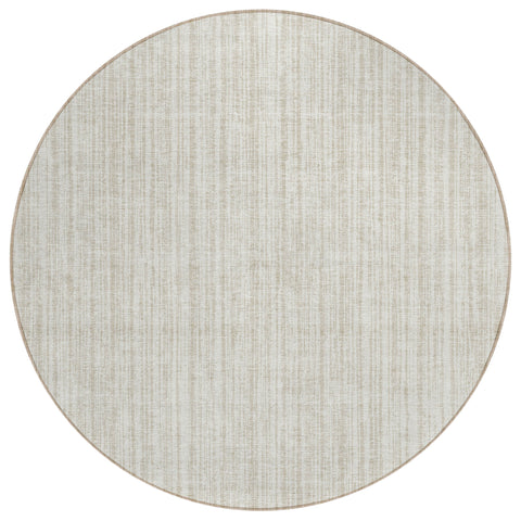 8' Ivory And Beige Round Striped Washable Indoor Outdoor Area Rug