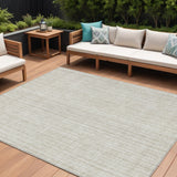 8' X 10' Ivory And Beige Striped Washable Indoor Outdoor Area Rug