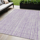 5' X 8' Lavender And Ivory Striped Washable Indoor Outdoor Area Rug