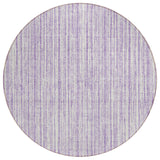 8' Lavender And Ivory Round Striped Washable Indoor Outdoor Area Rug