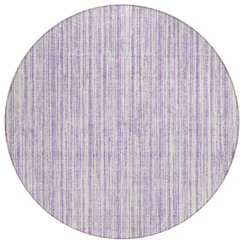 8' Lavender And Ivory Round Striped Washable Indoor Outdoor Area Rug