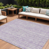 8' X 10' Lavender And Ivory Striped Washable Indoor Outdoor Area Rug