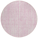 8' Pink And Ivory Round Striped Washable Indoor Outdoor Area Rug