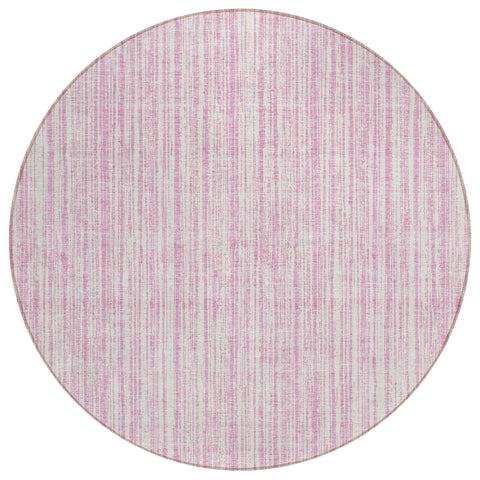 8' Pink And Ivory Round Striped Washable Indoor Outdoor Area Rug