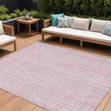 8' X 10' Pink And Ivory Striped Washable Indoor Outdoor Area Rug