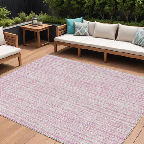 8' X 10' Pink And Ivory Striped Washable Indoor Outdoor Area Rug