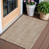 3' X 5' Orange And Beige Striped Washable Indoor Outdoor Area Rug