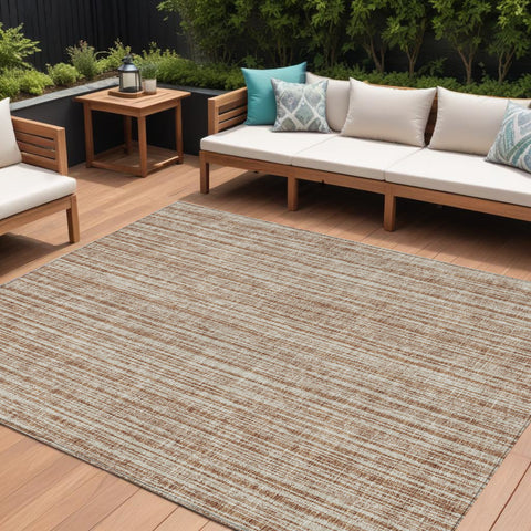 8' X 10' Orange And Beige Striped Washable Indoor Outdoor Area Rug