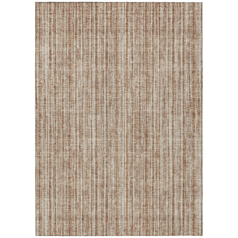 8' X 10' Orange And Beige Striped Washable Indoor Outdoor Area Rug