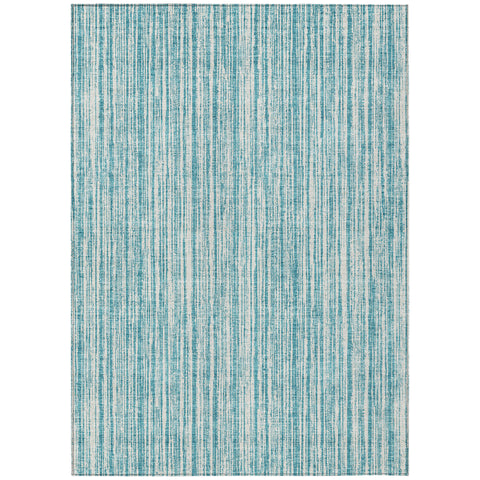 3' X 5' Teal Blue And Ivory Striped Washable Indoor Outdoor Area Rug