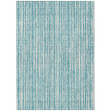 5' X 8' Teal Blue And Ivory Striped Washable Indoor Outdoor Area Rug