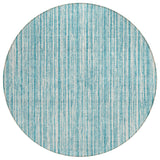 8' Teal Blue And Ivory Round Striped Washable Indoor Outdoor Area Rug
