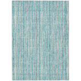 8' X 10' Teal Blue And Ivory Striped Washable Indoor Outdoor Area Rug
