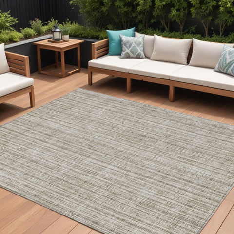8' X 10' Taupe And Beige Striped Washable Indoor Outdoor Area Rug