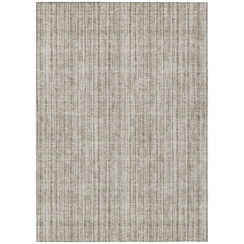 8' X 10' Taupe And Beige Striped Washable Indoor Outdoor Area Rug