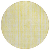 8' Yellow And Ivory Round Striped Washable Indoor Outdoor Area Rug