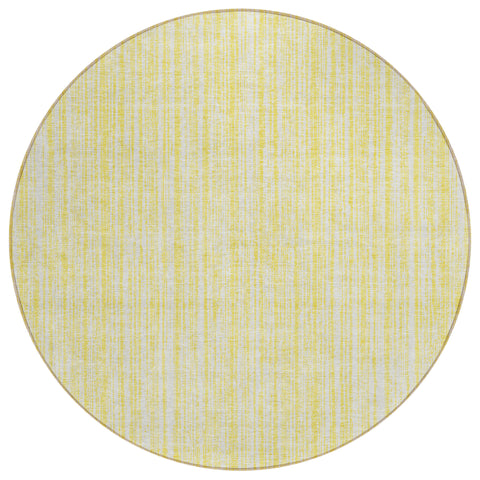 8' Yellow And Ivory Round Striped Washable Indoor Outdoor Area Rug