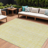 8' X 10' Yellow And Ivory Striped Washable Indoor Outdoor Area Rug