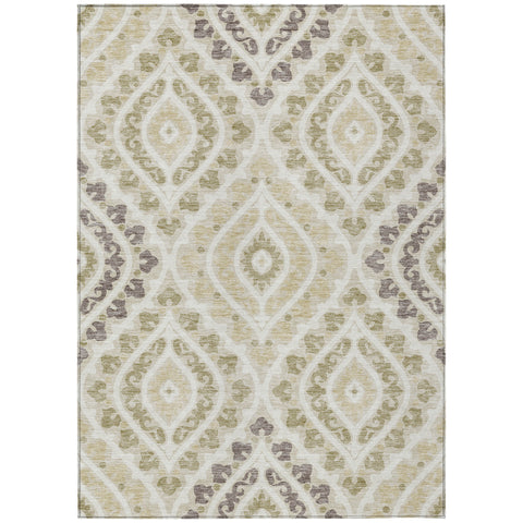 5' X 8' Beige Taupe And Ivory Floral Washable Indoor Outdoor Area Rug