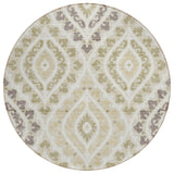 8' Beige Taupe And Ivory Round Floral Washable Indoor Outdoor Area Rug