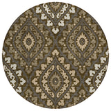8' Brown Taupe And Gray Round Floral Washable Indoor Outdoor Area Rug