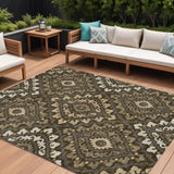 8' X 10' Brown Taupe And Gray Floral Washable Indoor Outdoor Area Rug